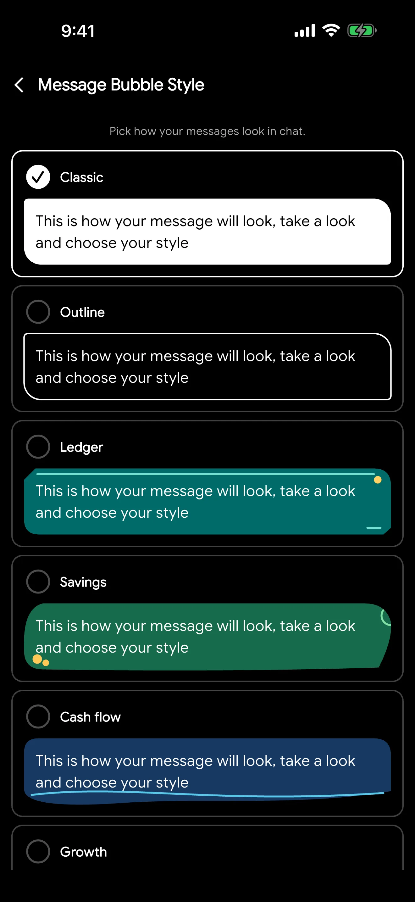 Message bubble styles